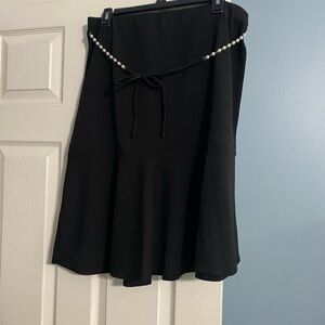 Chic Black A-Line Skirt with Pearl Accent
